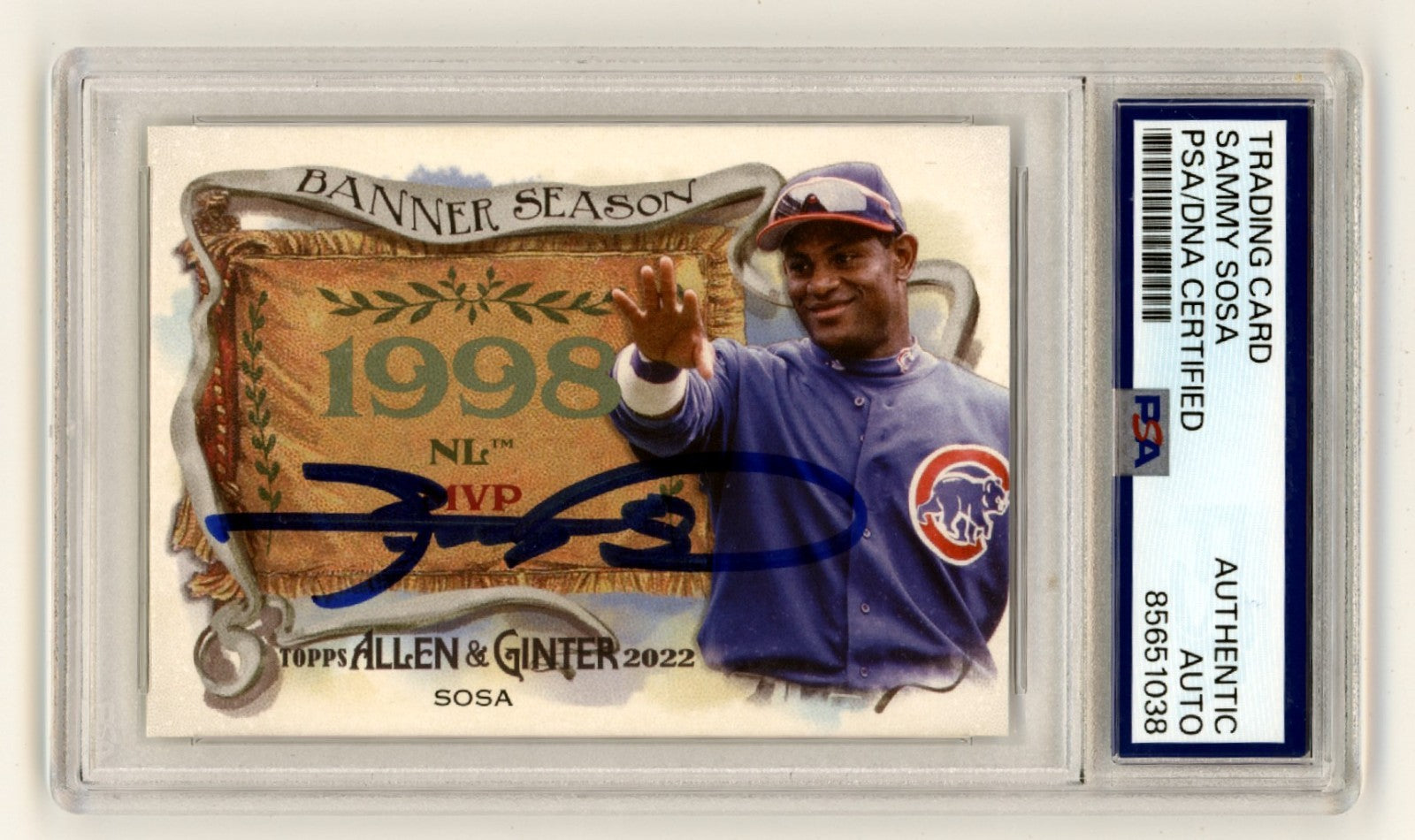 Sammy Sosa 2022 Topps Allen & Ginter #BS-20 Banner Season 1998 Signed PSA Auto-1