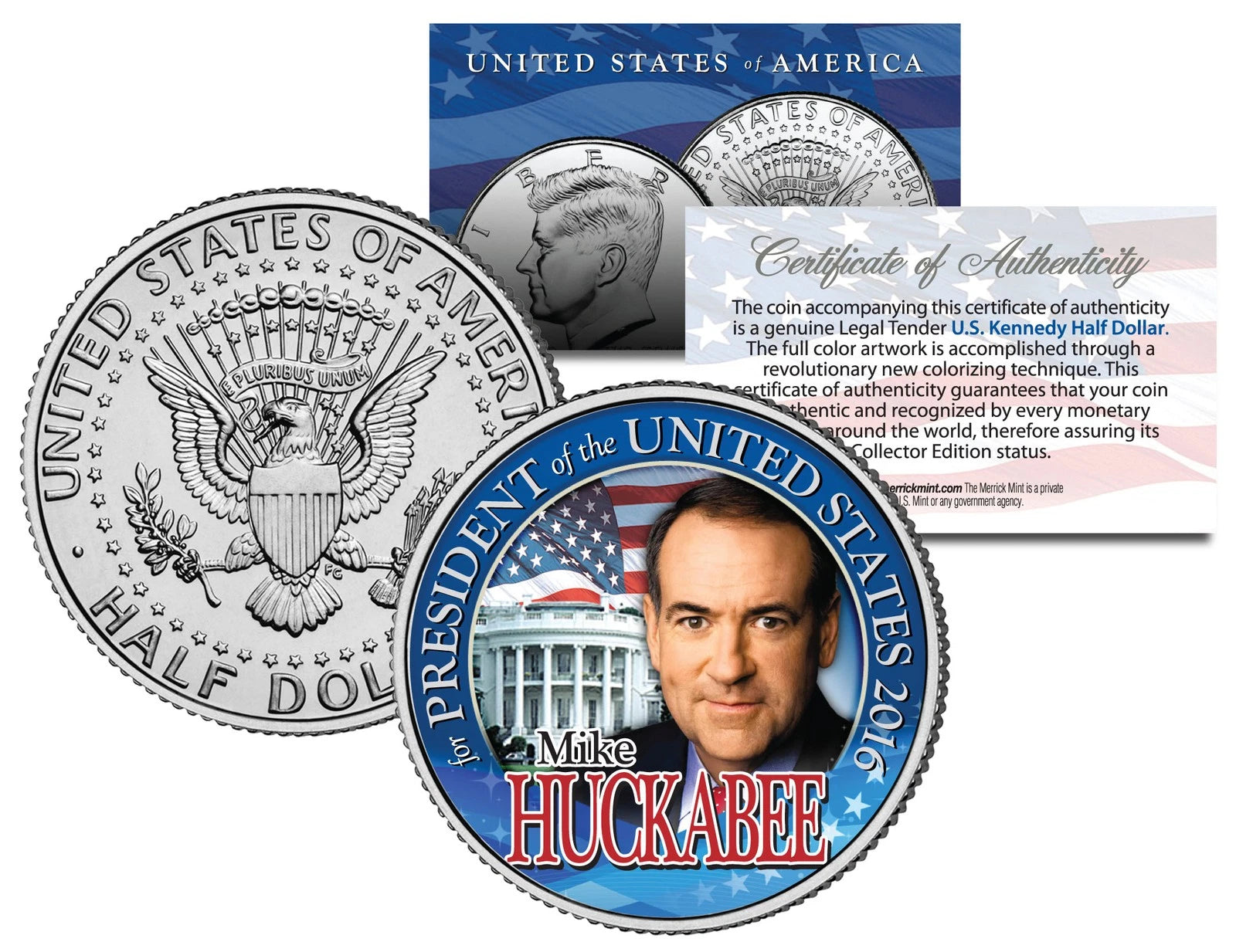 MIKE HUCKABEE FOR PRESIDENT 2016 Campaign Colorized JFK Half Dollar U.S. Coin-1
