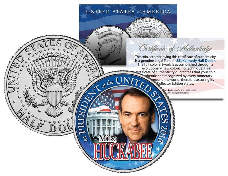 MIKE HUCKABEE FOR PRESIDENT 2016 Campaign Colorized JFK Half Dollar U.S. Coin-1