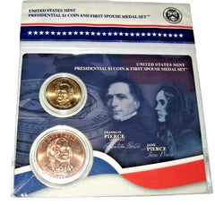 2010 Franklin Pierce US Mint Presidential $1 Coin & First Spouse Medal Set ~ NEW-2