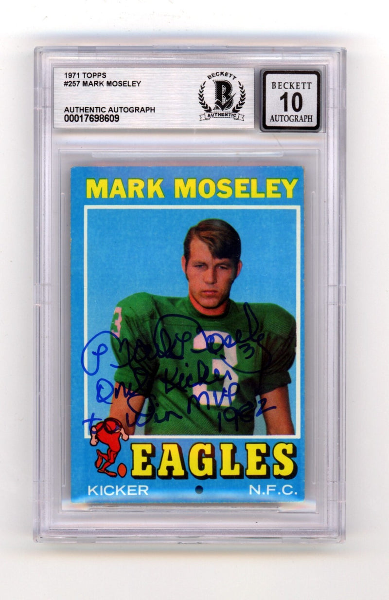 Mark Moseley 1971 Topps #257 Rookie RC Signed w/ MVP + Insc. BGS 10 Auto Eagles-1