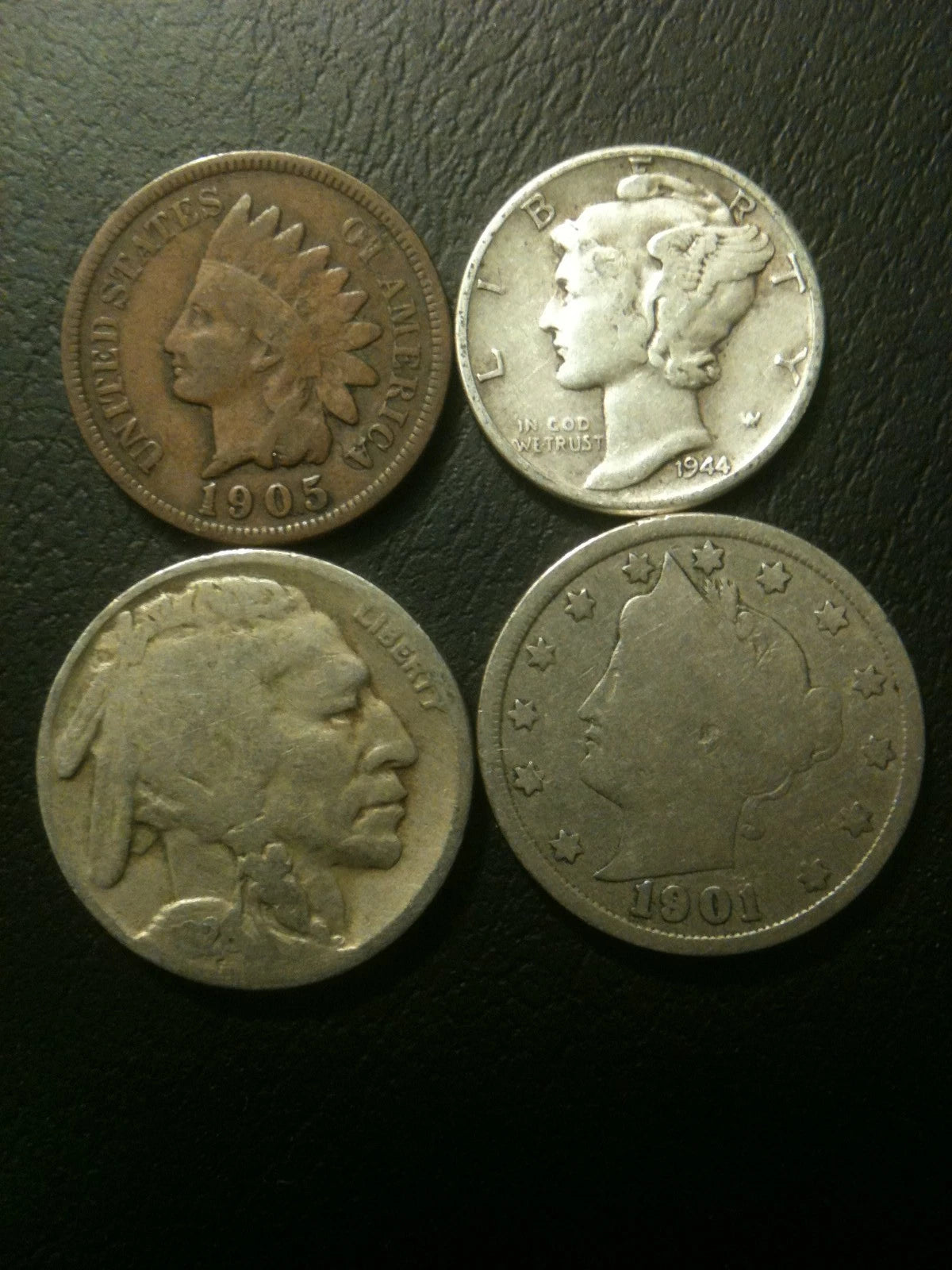 Old US Silver 4 Coin Lot Buffalo V Nickels Indian Cent Mercury Iconic Estate Set-2