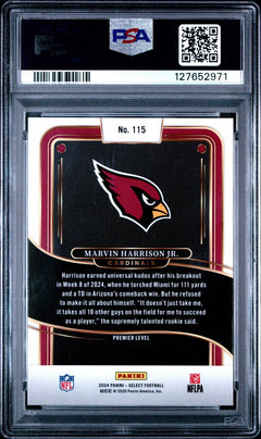 Graded 2024 Panini Select Marvin Harrison Jr. #115 Rookie Football Card PSA 10-2