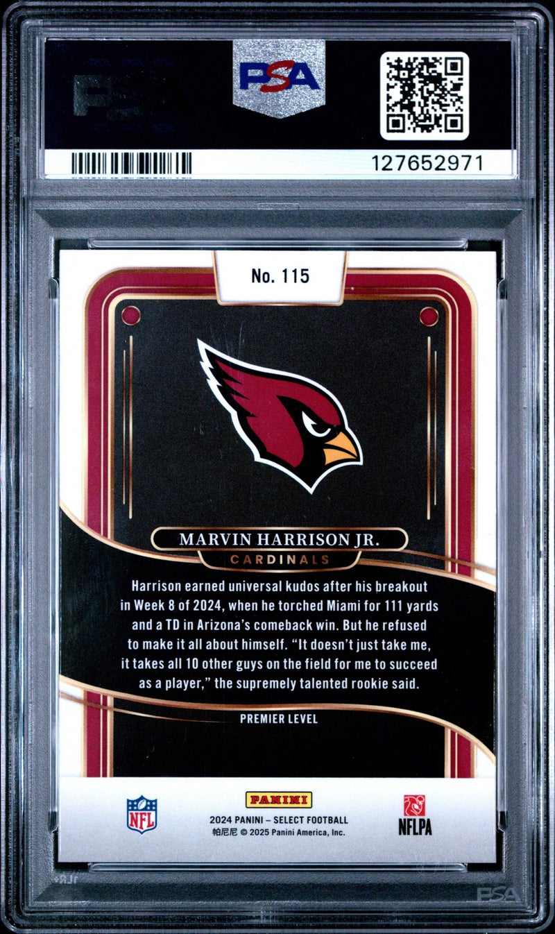 Graded 2024 Panini Select Marvin Harrison Jr. #115 Rookie Football Card PSA 10-2