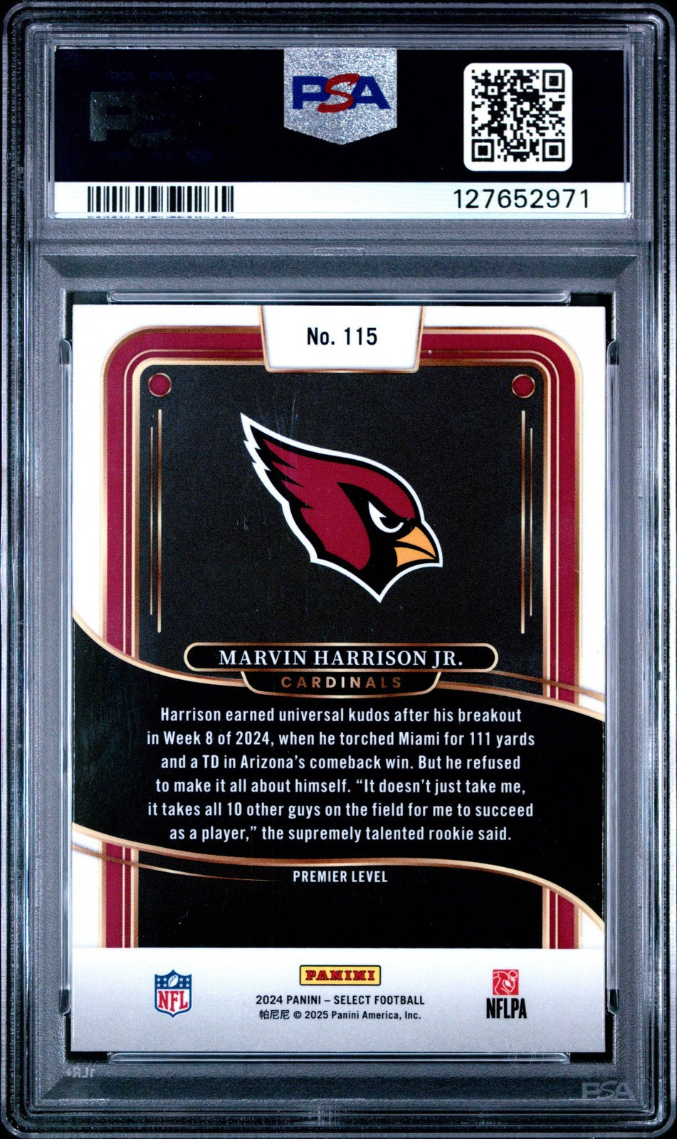 Graded 2024 Panini Select Marvin Harrison Jr. #115 Rookie Football Card PSA 10