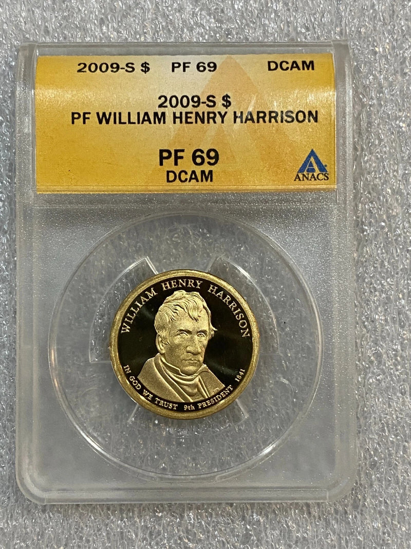 2009-S William Henry Harrison Presidential Dollar Proof Coin ANACS PF 69 DCAM-2