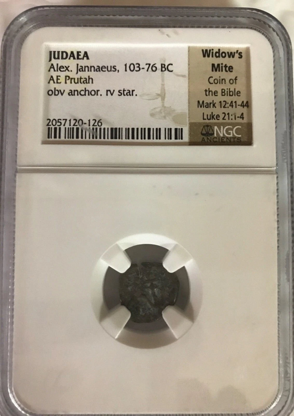 Widow's Mite Ancient Coin NGC Certified Excellent Grade Judean Prutah 103-76 BC