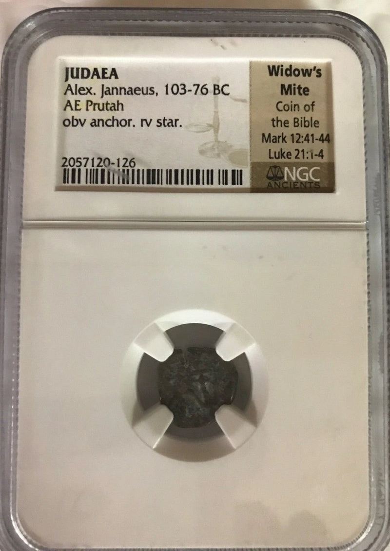 Widow's Mite Ancient Coin NGC Certified Excellent Grade Judean Prutah 103-76 BC-1
