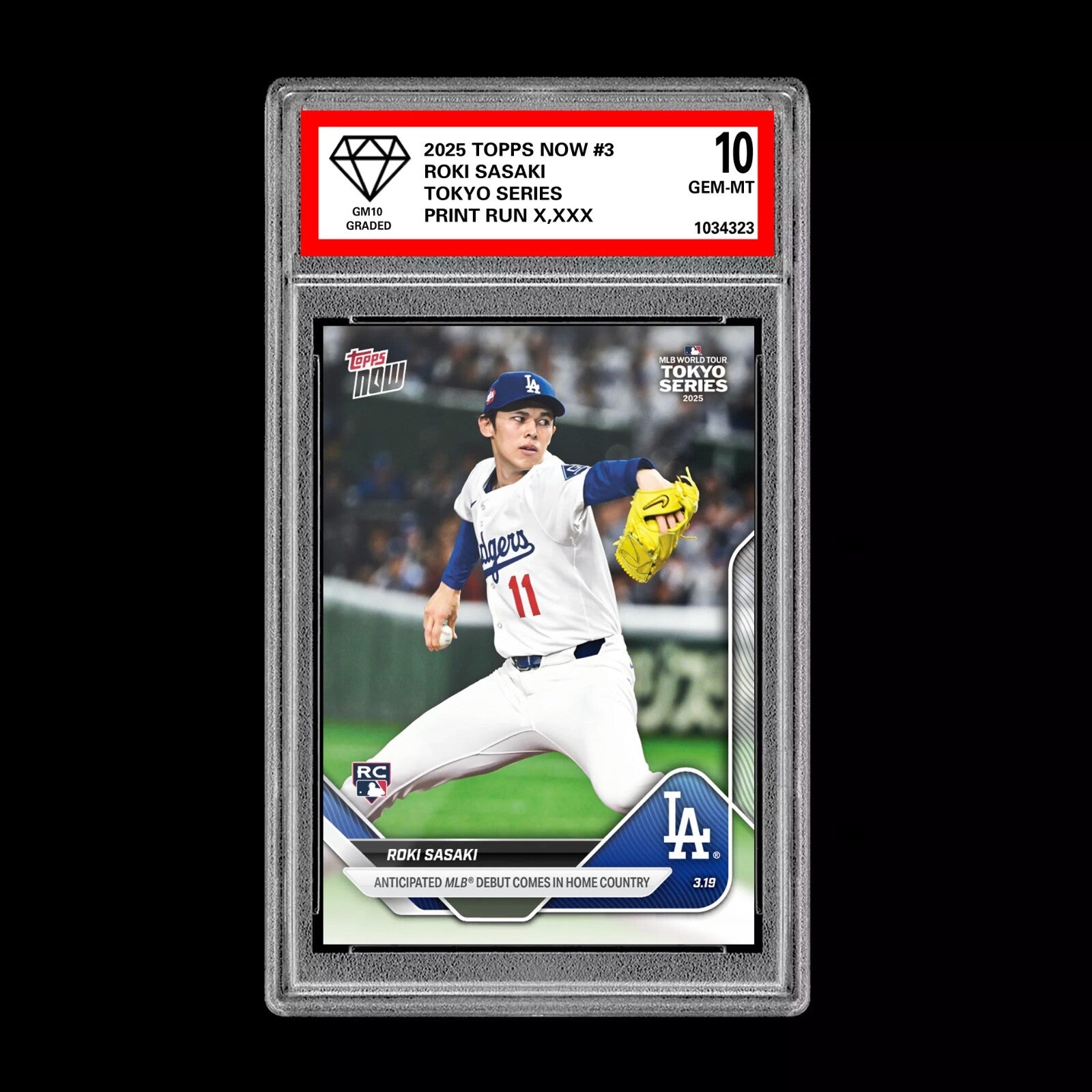 Graded 10 Roki Sasaki Rookie RC Tokyo Series 2025 MLB Topps NOW #3