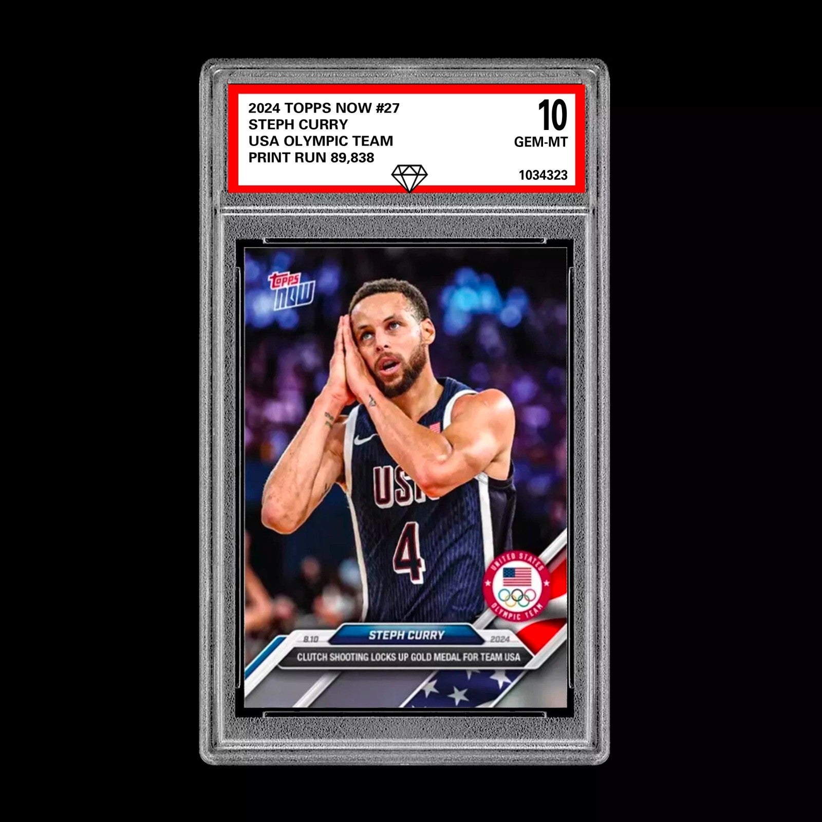 Graded 10 Steph Curry 2024 USA Olympic Team Basketball Games TOPPS NOW Card #27-1