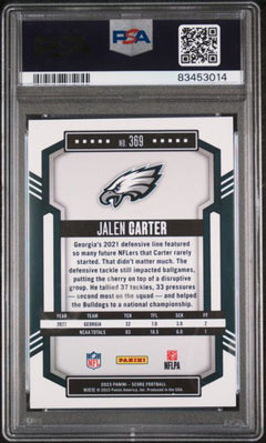 Graded 2023 Panini Score Jalen Carter #369 Gold Zone Rookie Football Card PSA 10-2