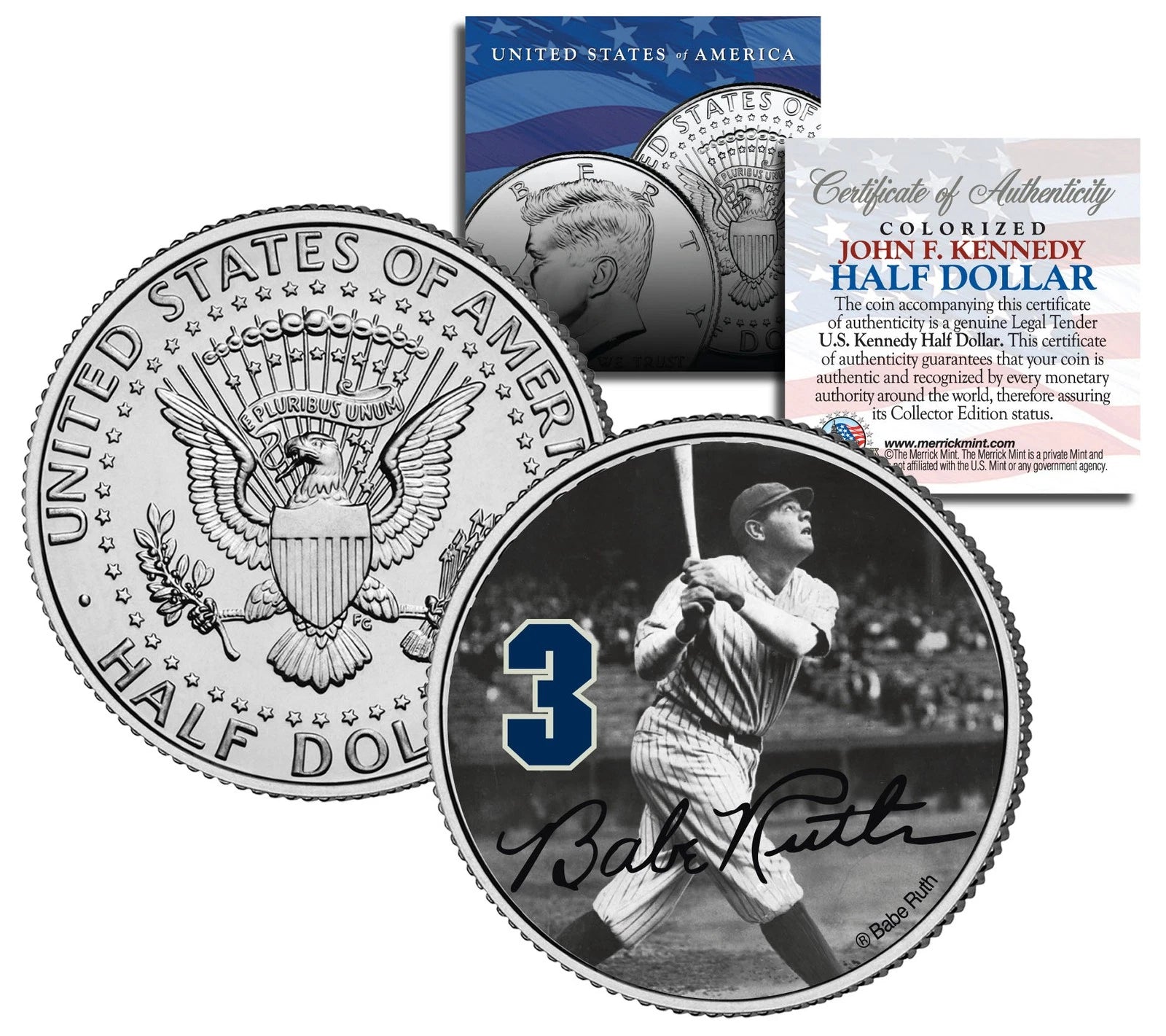Babe Ruth "Hitting" JFK Kennedy Half Dollar US Coin *Officially Licensed*