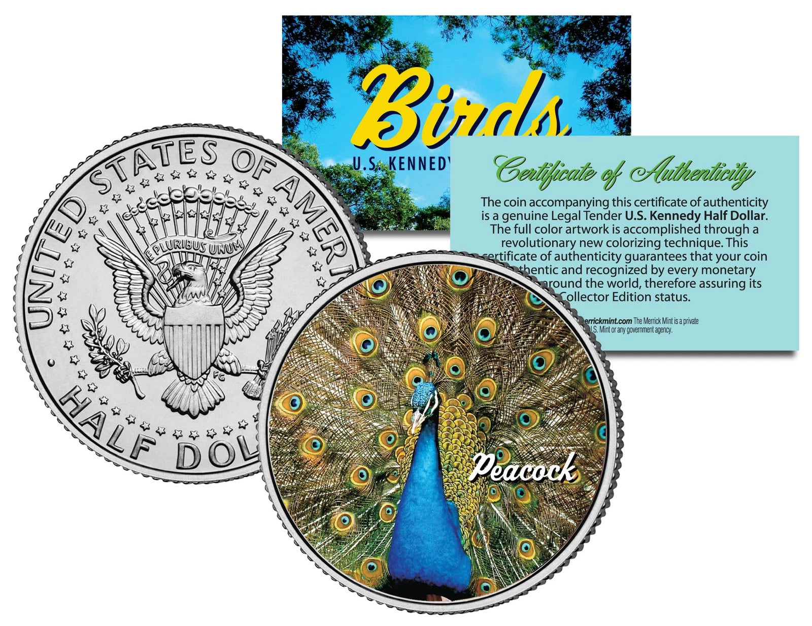 PEACOCK BIRD JFK Kennedy Half Dollar US Colorized Coin