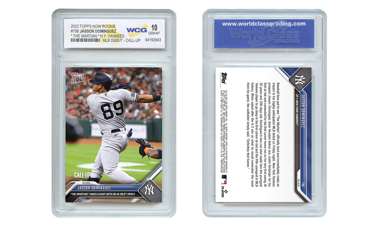 2023 Topps RC JASSON DOMINGUEZ Yankees MLB Debut Rookie Card #798 - GEM MINT 10