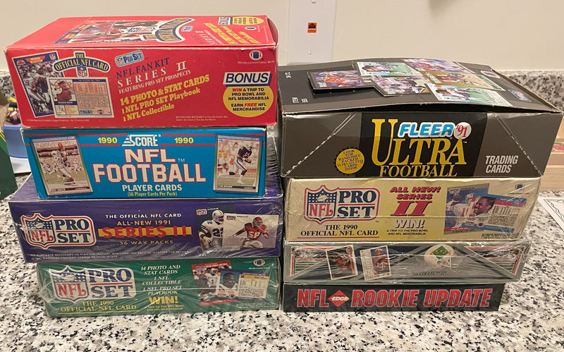 Vintage NFL Football Cards Lot 54+ Cards – 4 Factory Sealed Unopened Packs, Old School Football Card Collection-1