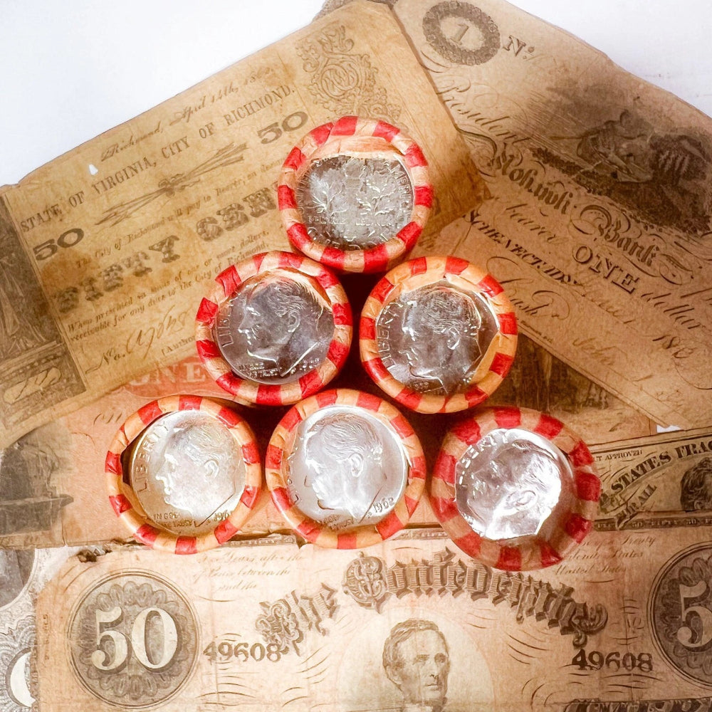 Rollo de centavos de trigo de 1909-1958 con moneda de diez centavos Roosevelt de plata BU | | REALMENTE SIN BUSCAR-8