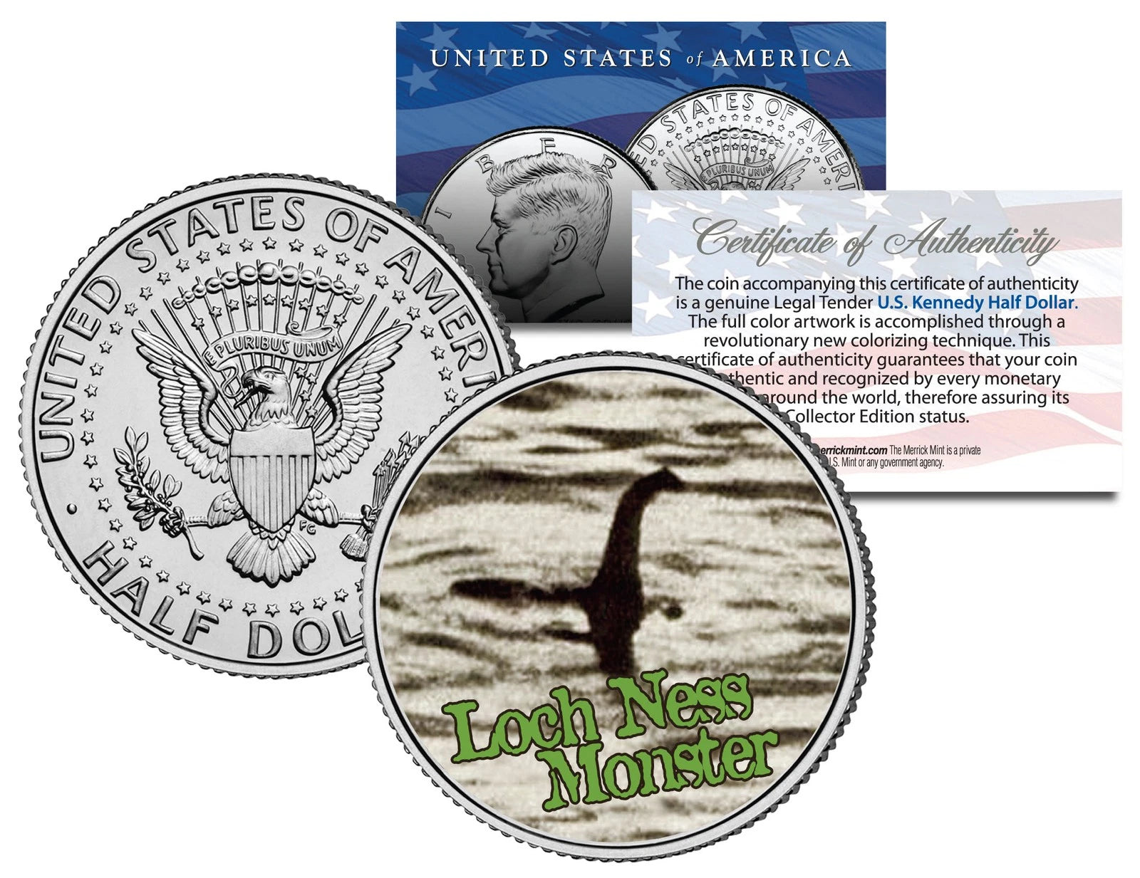 LOCH NESS MONSTER Surgeon's Photo Scotland JFK Kennedy Half Dollar US Coin