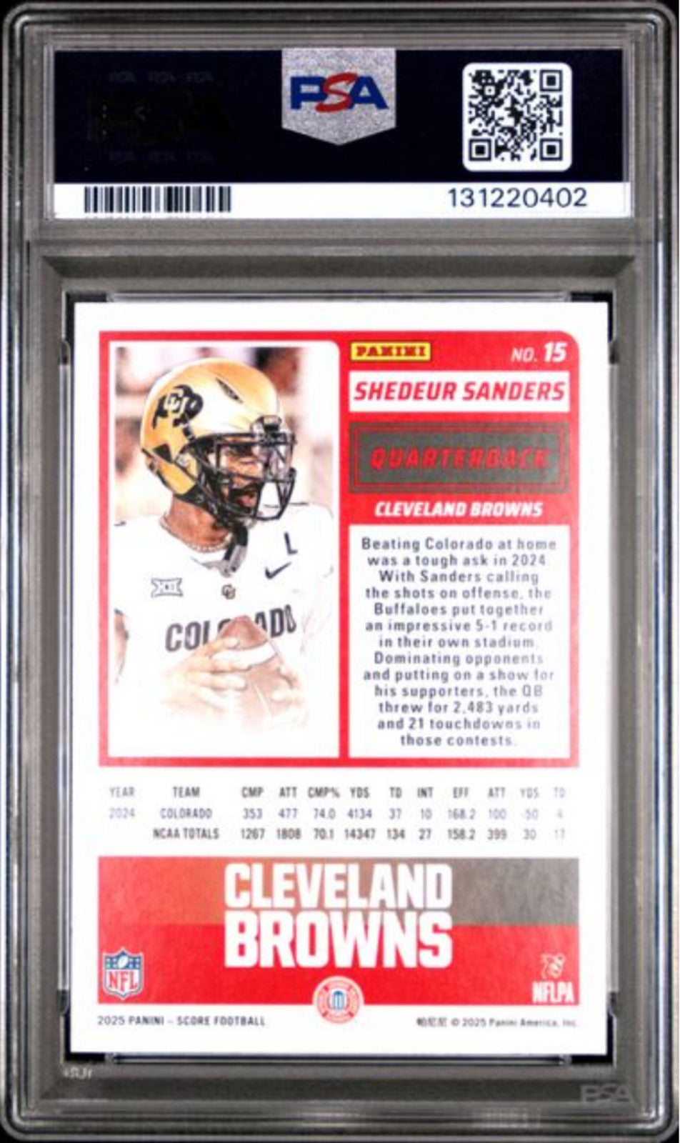 Graded 2025 Panini Score Shedeur Sanders #15 Rookie RC Football Card PSA 10 Mint