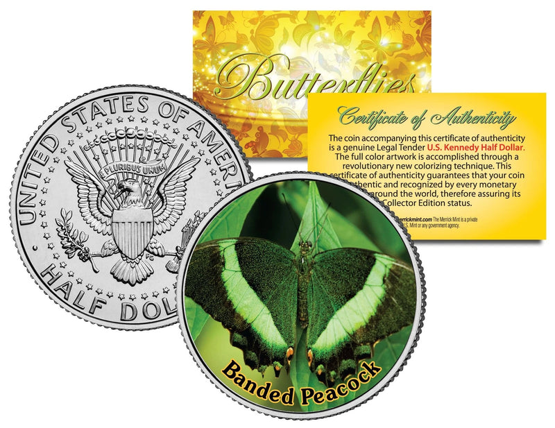 BANDED PEACOCK BUTTERFLY JFK Kennedy Half Dollar US Colorized Coin-1