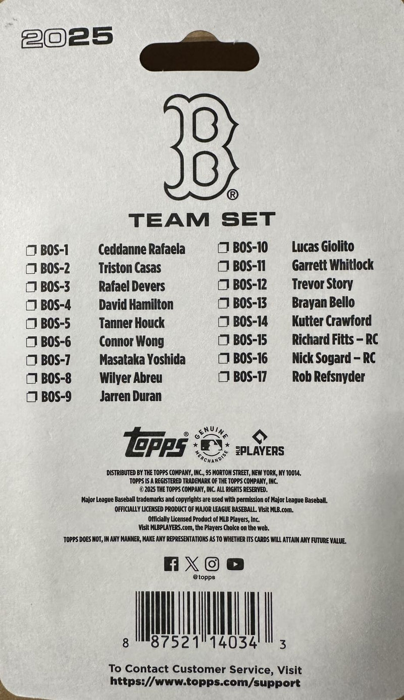 Boston Red Sox 2025 Topps Factory Sealed Team Set Devers Story 2 ROOKIE Cards-2