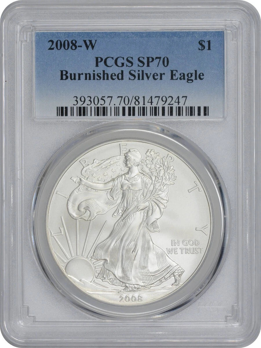 2008-W $1 American Silver Eagle Burnished SP70 PCGS-1