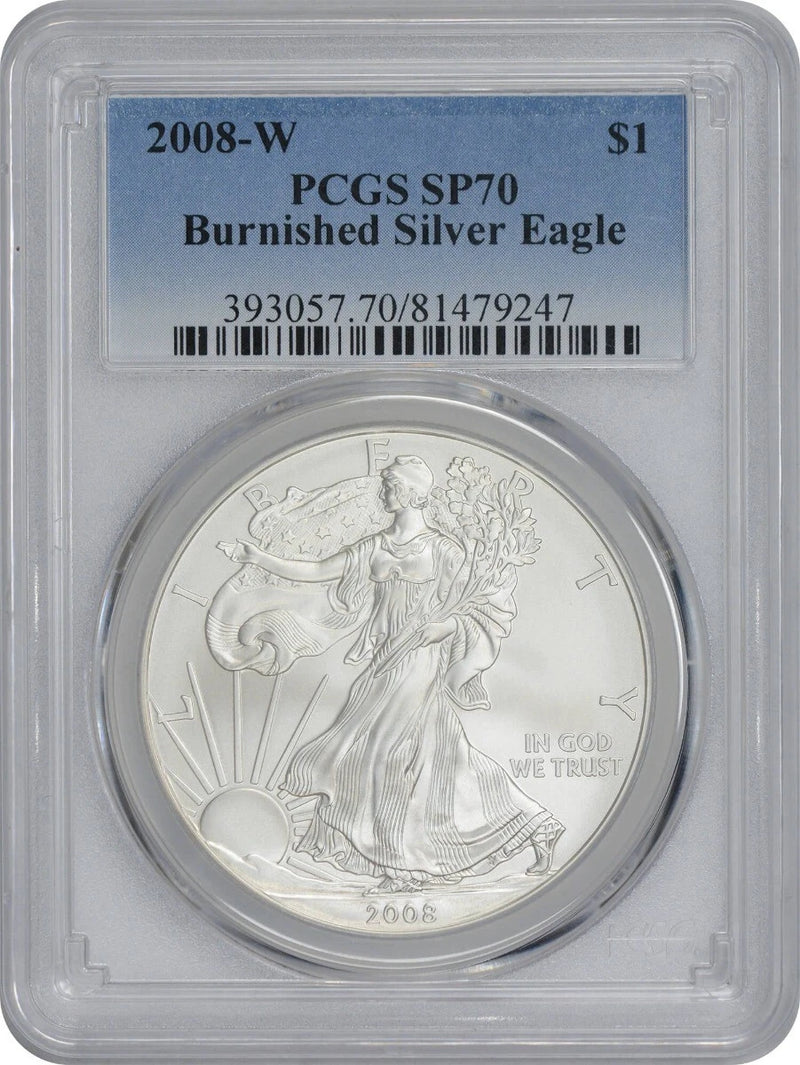 2008-W $1 American Silver Eagle Burnished SP70 PCGS-1