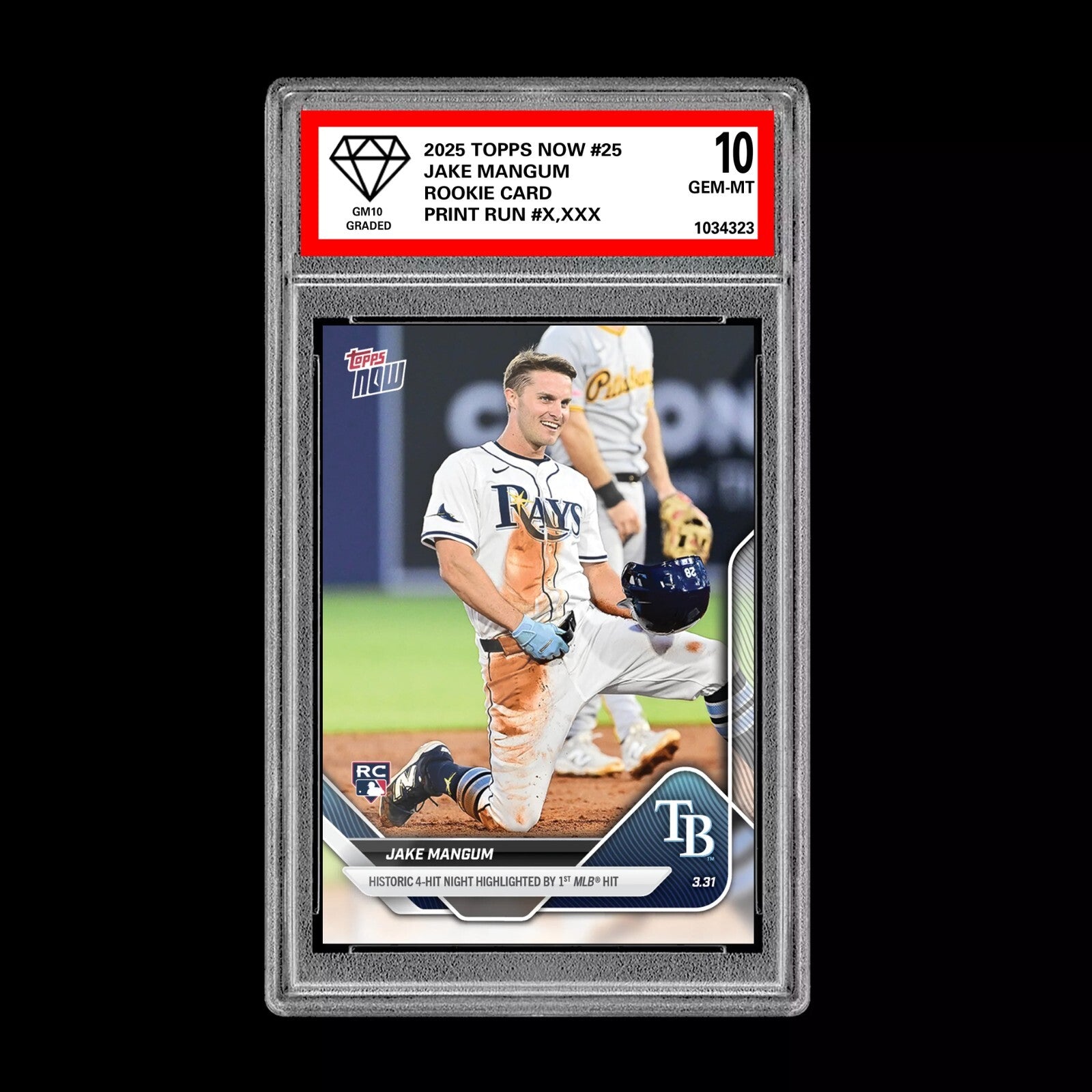Graded 10 Jake Mangum #25 RC Rookie 2025 MLB TOPPS NOW Card Tampa-1