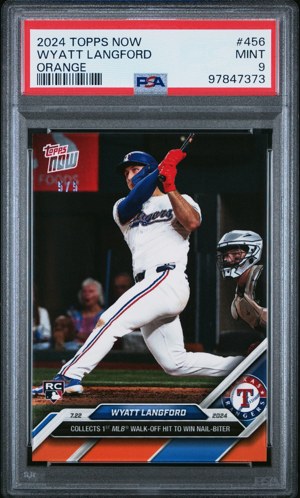 PSA 9 Wyatt Langford Orange 5/5 RC Rookie #456 2024 Topps Now
