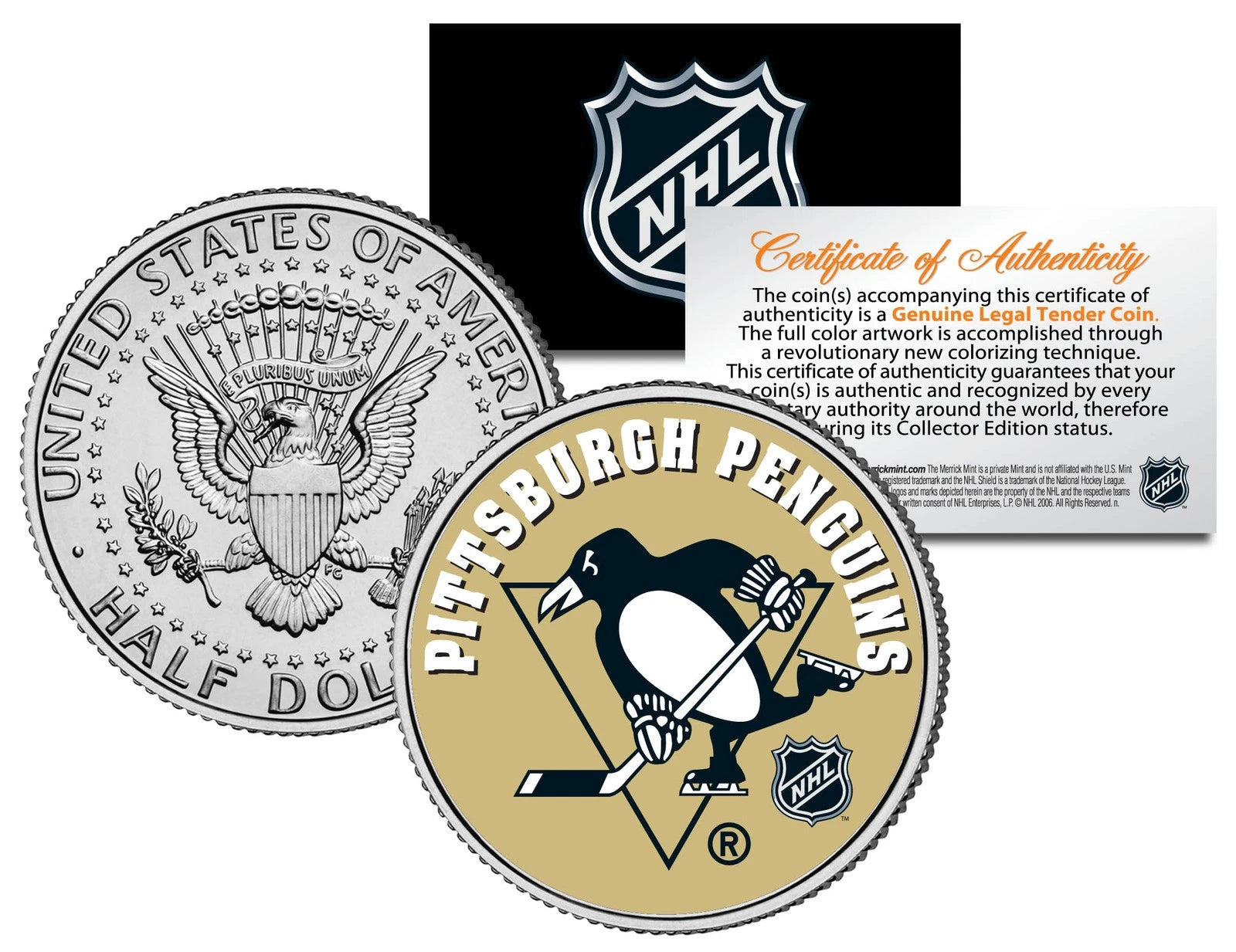 PITTSBURGH PENGUINS NHL Hockey JFK Kennedy Half Dollar U.S. Coin * LICENSED *