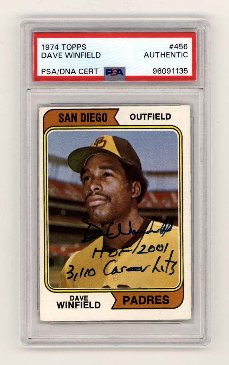 Dave Winfield 1974 Topps 456 Rookie RC Signed w/ HOF Hits Ins PSA Authentic Auto-6
