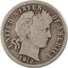 1912 D Barber Dime G Good Silver 10c Coin-1