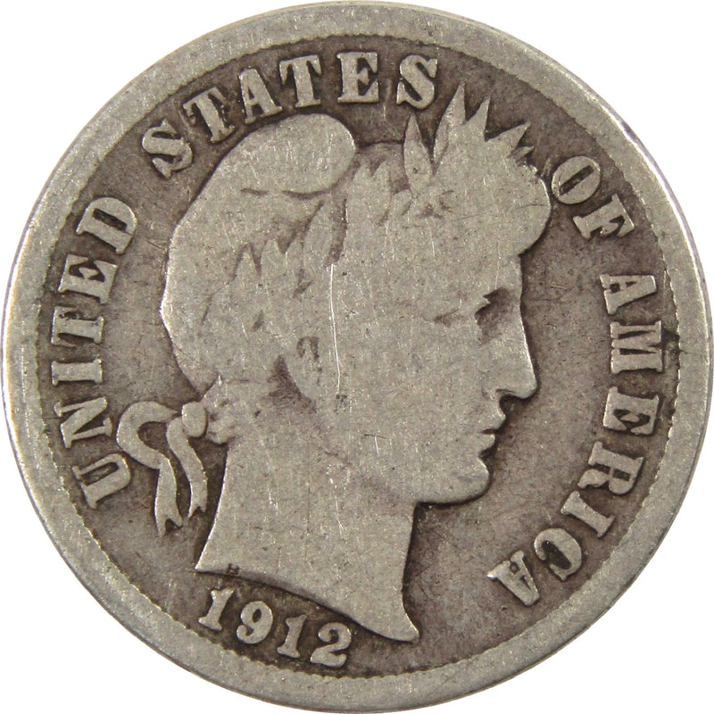 1912 D Barber Dime G Good Silver 10c Coin-1