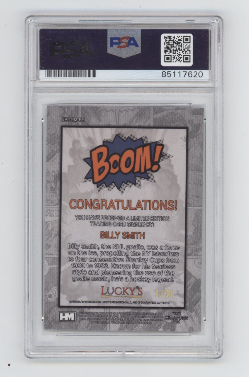 Billy Smith 2024 Hits Memorabilia BOOM Silver #/31 Signed PSA Auto Islanders-2