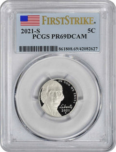 Moneda de níquel Jefferson 2021-S PR69DCAM de primer golpe PCGS-1