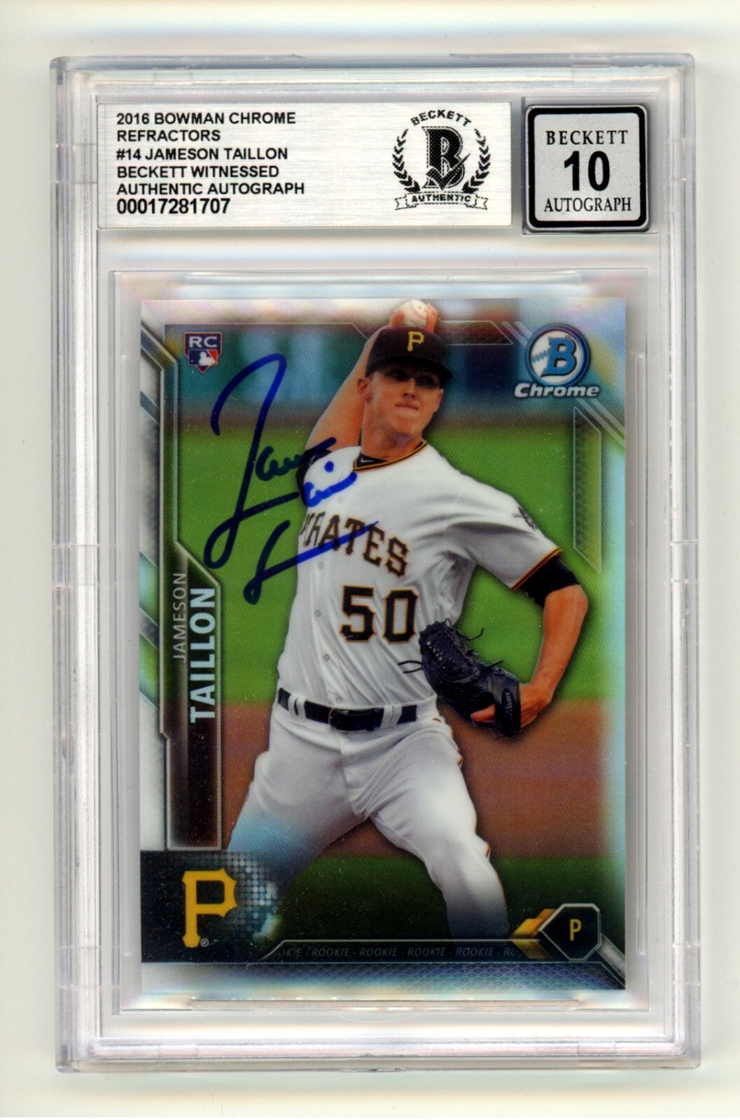 Jameson Taillon 2016 Bowman Chrome Refractor 14 #/499 Signed RC BGS 10 Auto Cubs-1