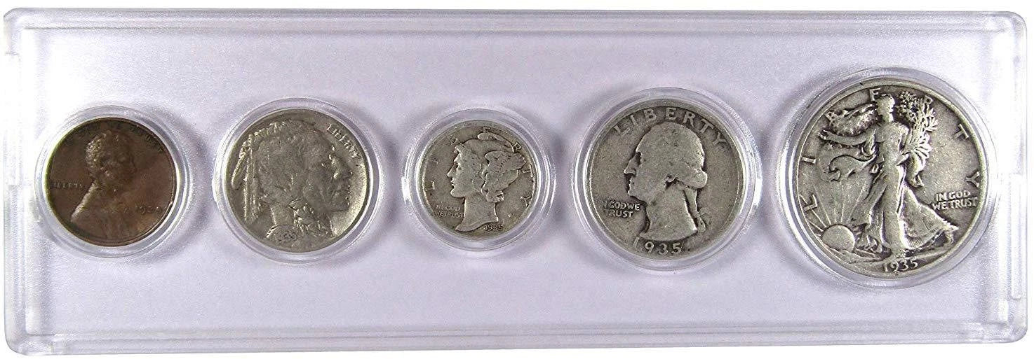 1935 Year Set 5 Coins in Circulated or Better Condition Collectible Gift Set-1