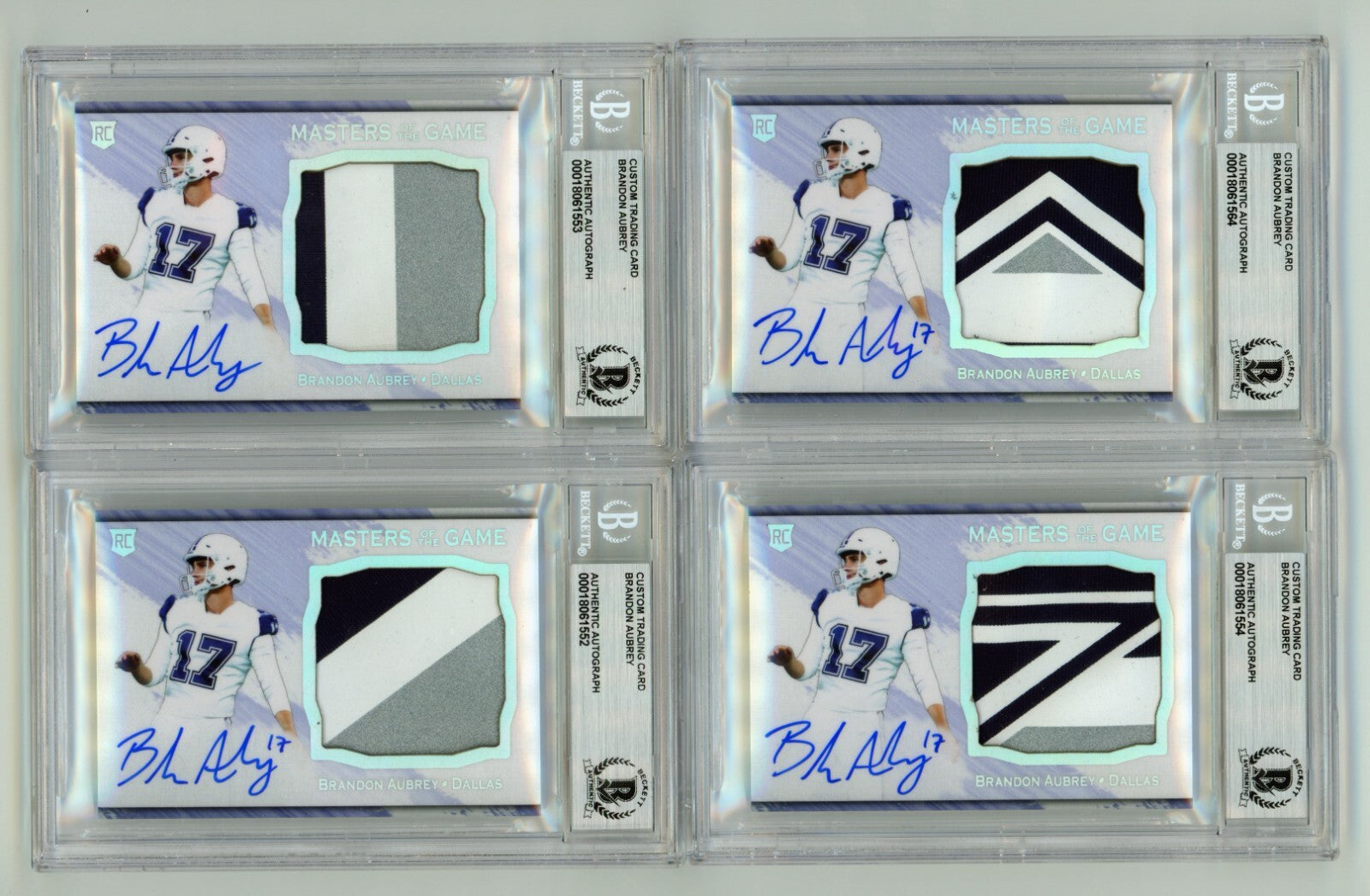 Brandon Aubrey 2023 Hits Memorabilia Silver H RPA Patch Auto RC #/17 BGS BAS-2