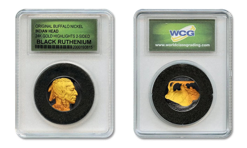 BLACK RUTHENIUM Indian Head Buffalo Nickel 2-Sided w/24KT Gold in Slabbed Holder-1