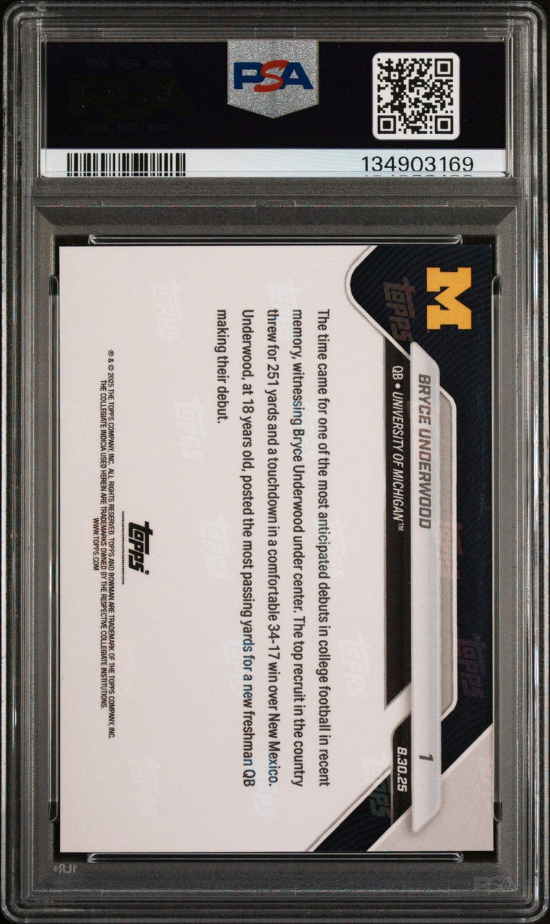 Graded 2025 Bowman U Now Bryce Underwood #1 Rookie RC Football Card PSA 10-2
