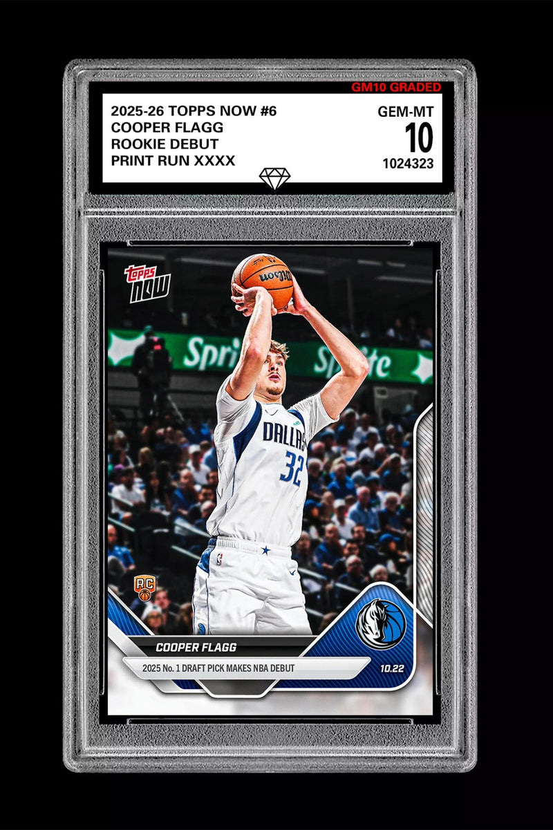 Graded 10 Cooper Flagg #6 1st Rookie Card Dallas Mavericks 2025-26 Topps Now RC-1