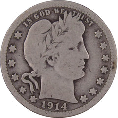 1914 Barber Quarter VG Very Good 90% Silver 25c US Type Coin Collectible-1