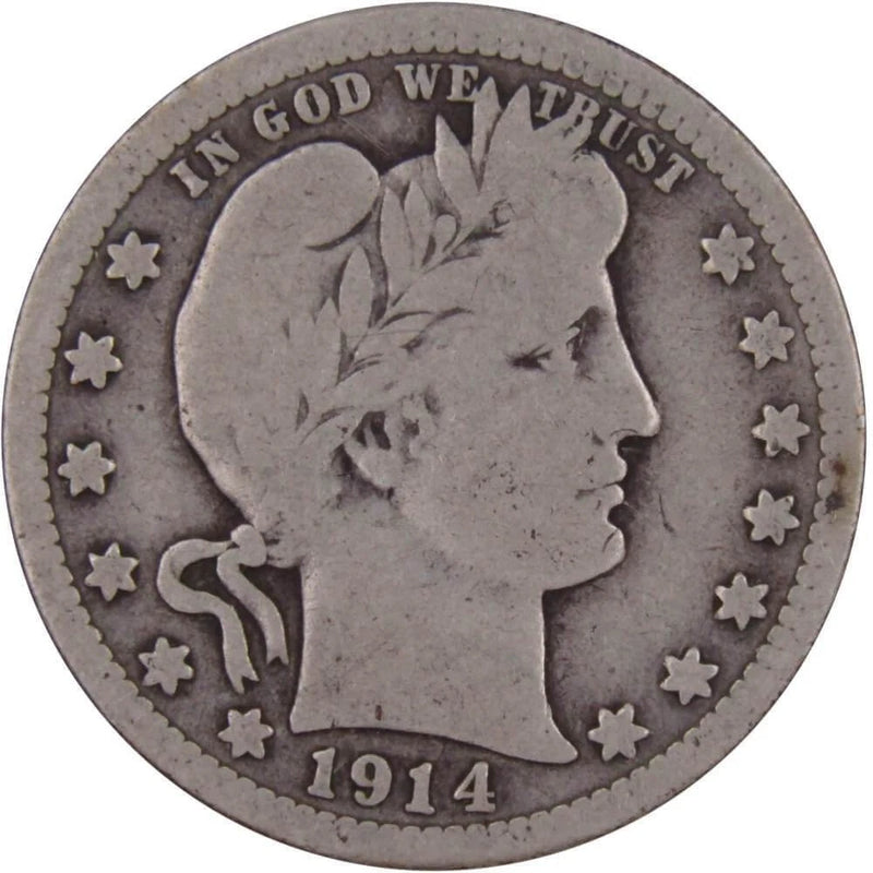 1914 Barber Quarter VG Very Good 90% Silver 25c US Type Coin Collectible-1