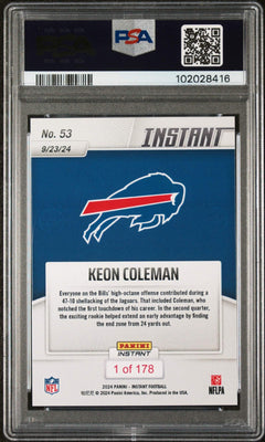 Graded 2024 Panini Instant NFL Keon Coleman #53 Rookie RC Football Card PSA 9-2