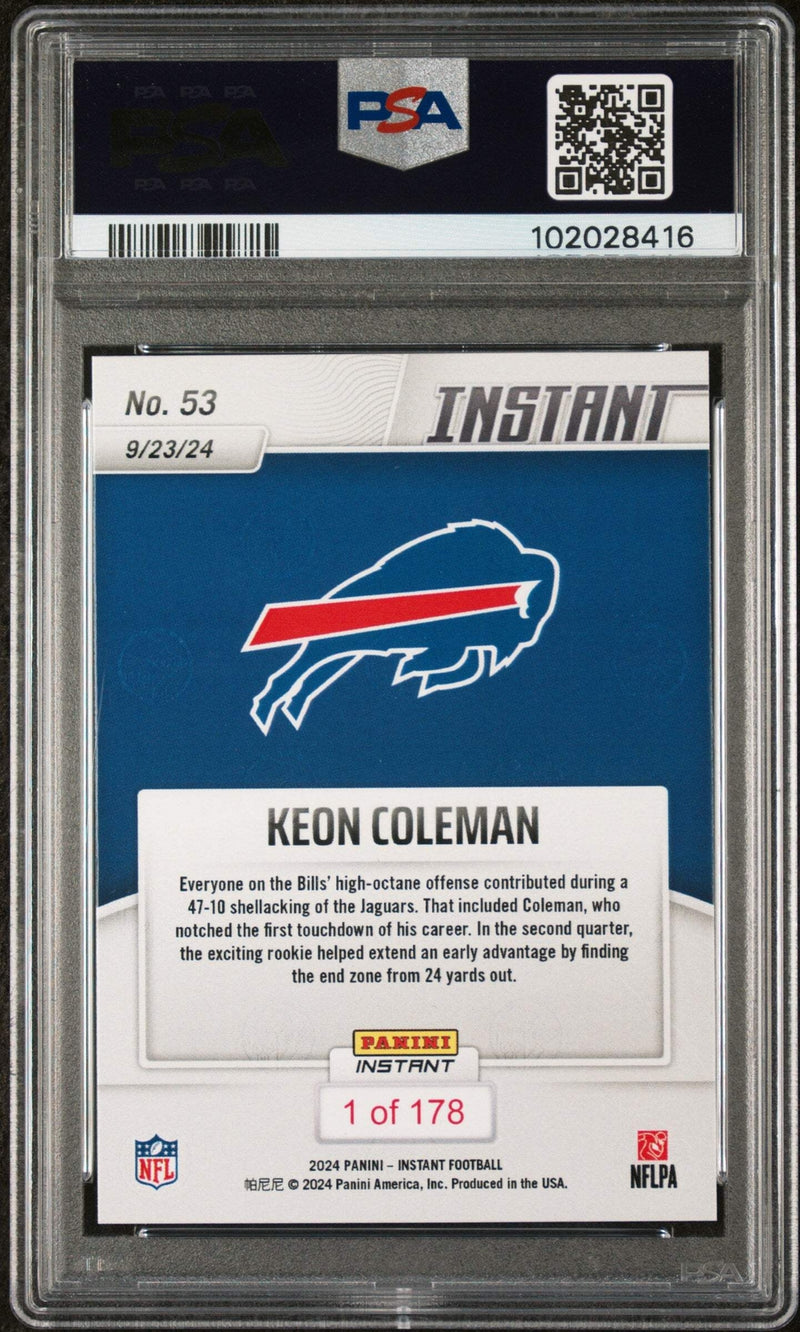 Graded 2024 Panini Instant NFL Keon Coleman #53 Rookie RC Football Card PSA 9-2