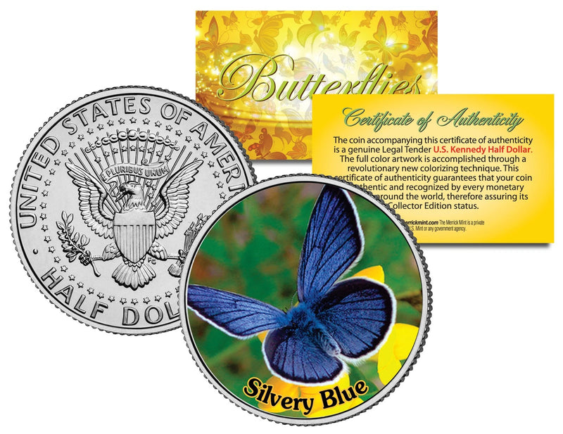 SILVERY BLUE BUTTERFLY JFK Kennedy Half Dollar US Colorized Coin-1