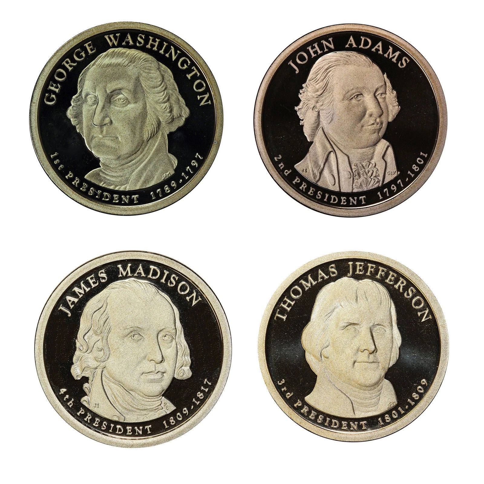 2007 -S Proof Presidential dollars - $1 Coin complete set of 4, Coins Only-2