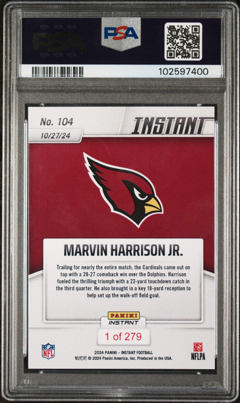 Graded 2024 Panini Instant NFL Marvin Harrison Jr #104 Rookie RC Card PSA 9 Mint-2
