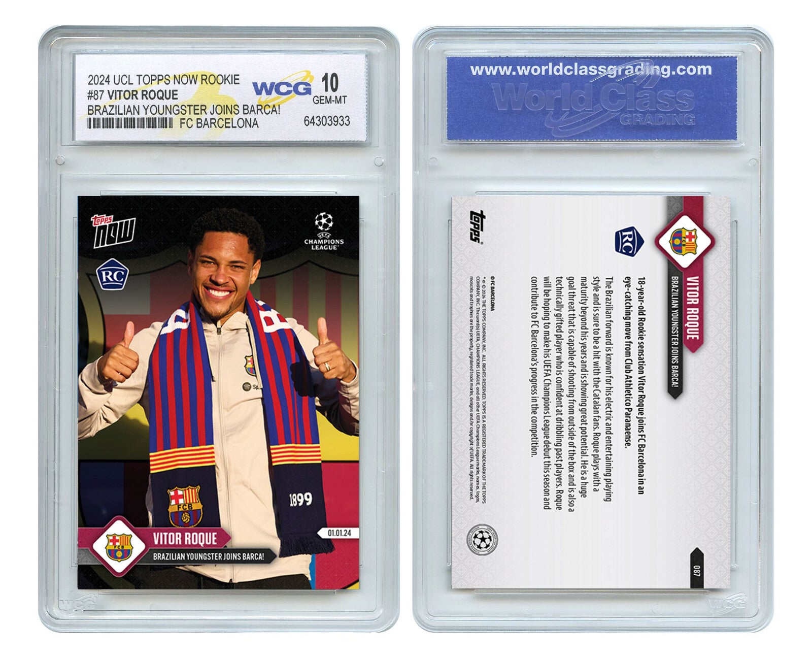 2024 UCL Topps Now VICTOR ROQUE FC Barcelona ROOKIE Card #87 Graded GEM-MINT 10