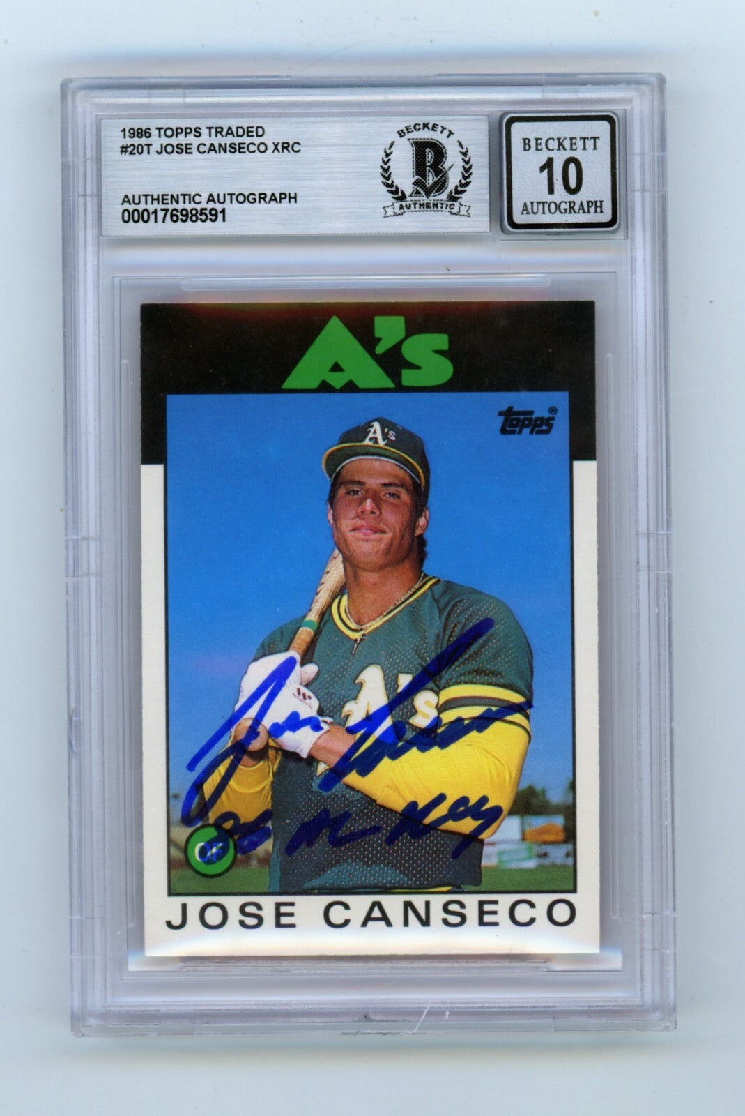 Jose Canseco 1986 Topps Traded #20T Rookie RC w/ 86 ROY Signed BGS 10 Auto-1