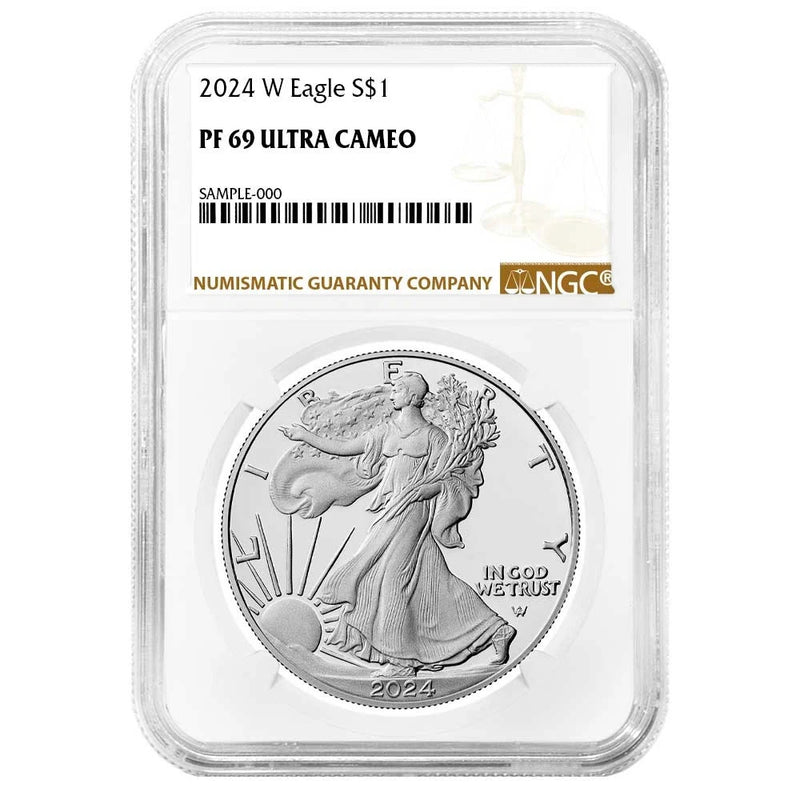 Moneda de plata americana Eagle NGC PF69UC de $1, 2024-W, etiqueta marrón-3